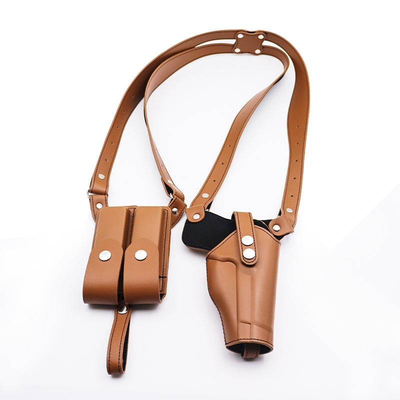 Tan Leather Shoulder Holster – Adjustable Dual Gun Holster for Security, Law Enforcement & Concealed Carry