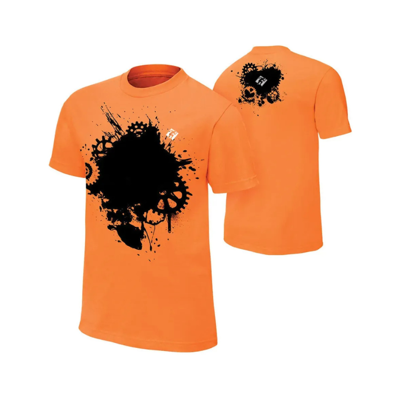 Men’s Orange Cotton T-Shirt with Black Gear Graphic Trendy Casual Wear